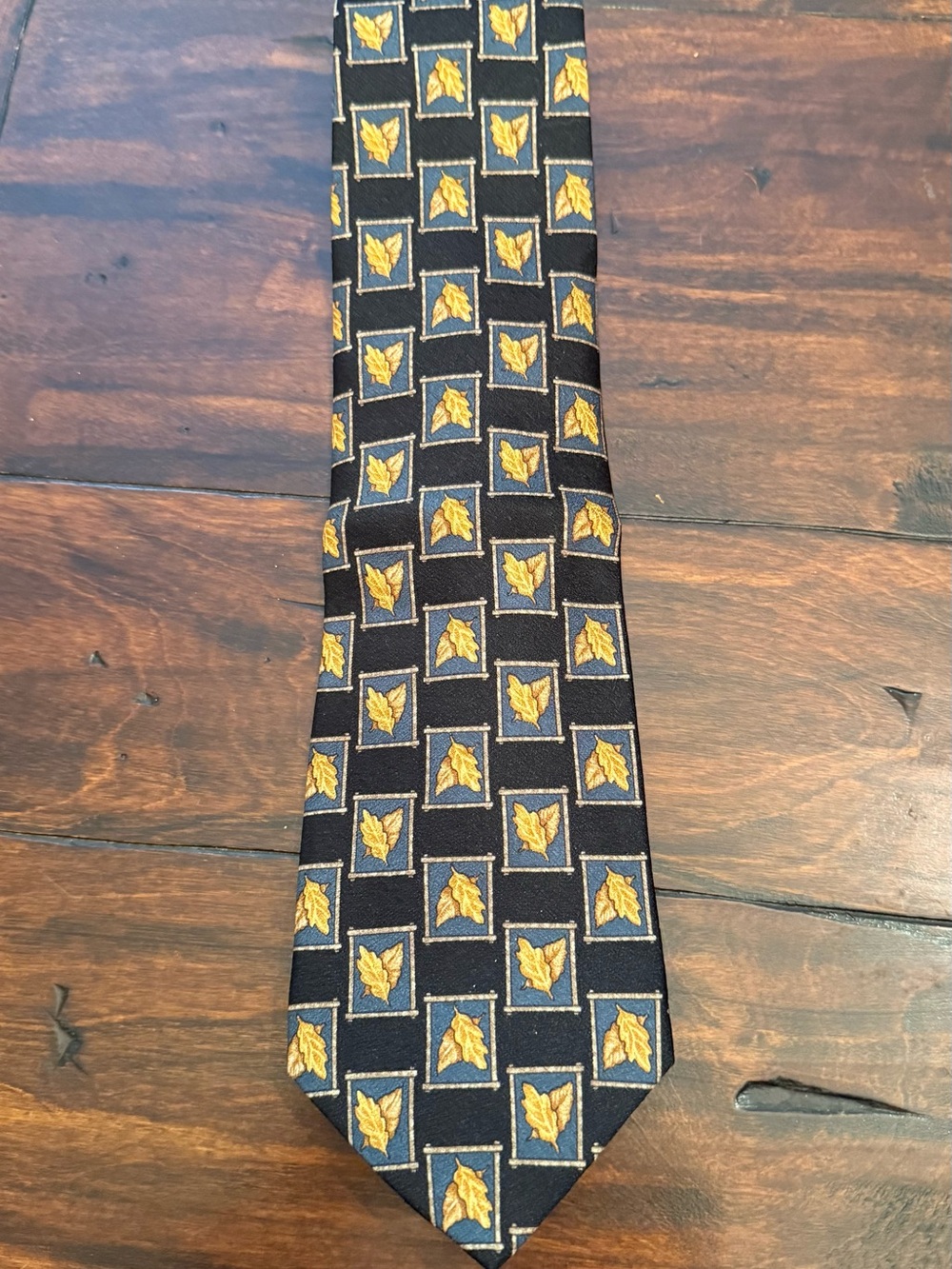 Men's Black Tie with Gold Leaf Motif